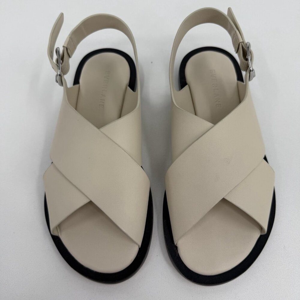 Everlane The City Crossover Sandals size 5 Parchment Leather Ankle Strap Buckle